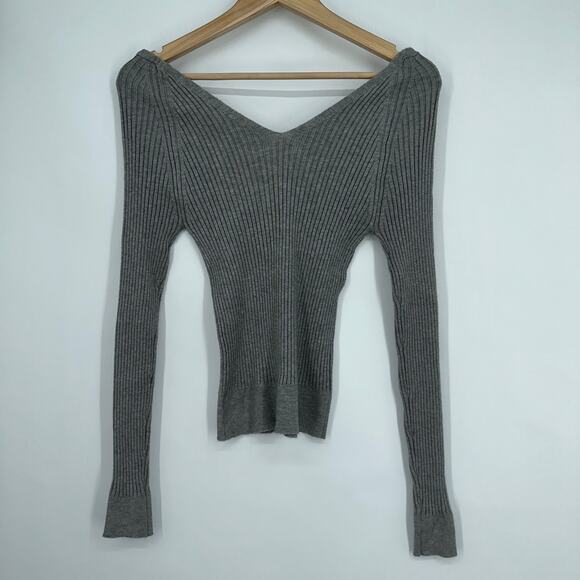 Mango Goleta Cardigan Button Ribbed V-Neck Bodycon Sweater Gray NWT - Picture 9 of 13